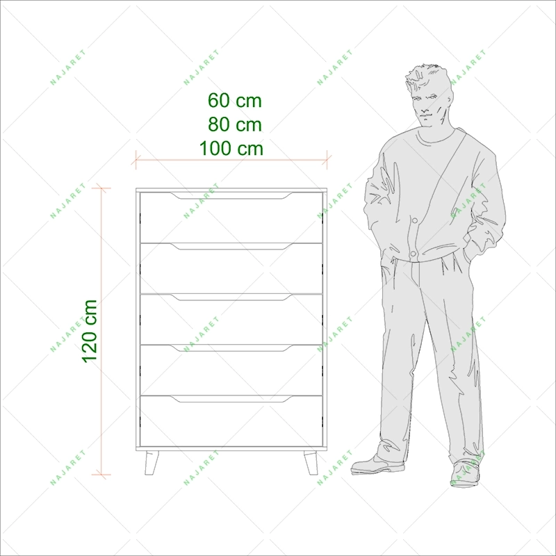 دراور لباس 5 کشو پایه دار مدل DR - 011